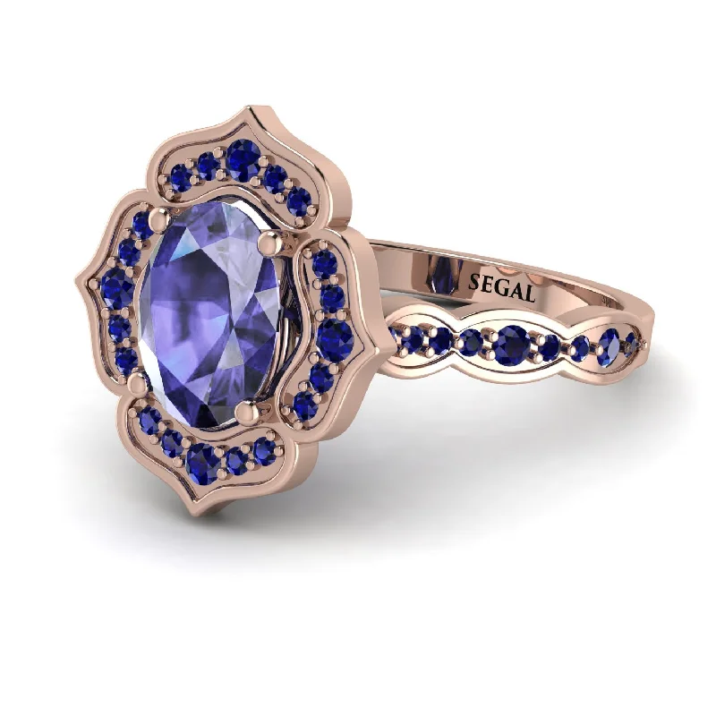 Silver Stackable Ring Set for Fashion-Decorated Halo Oval Tanzanite Engagement Ring - Faith No. 214