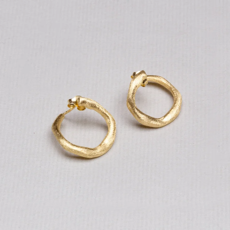 Elegant Earrings for Formal Wear-Organic Matte Gold Hoop Earrings