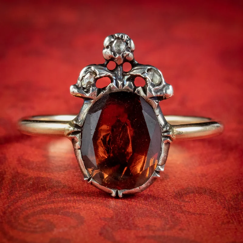 Luxury Sapphire Ring for Anniversary-Georgian Style Flat Cut Garnet Diamond Ring 2.5ct Garnet