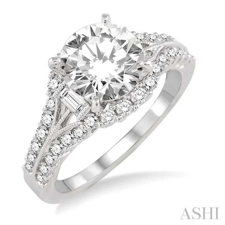 Custom Silver Ring for Customization-1/2 Ctw Diamond Semi-Mount Engagement Ring in 14K White Gold