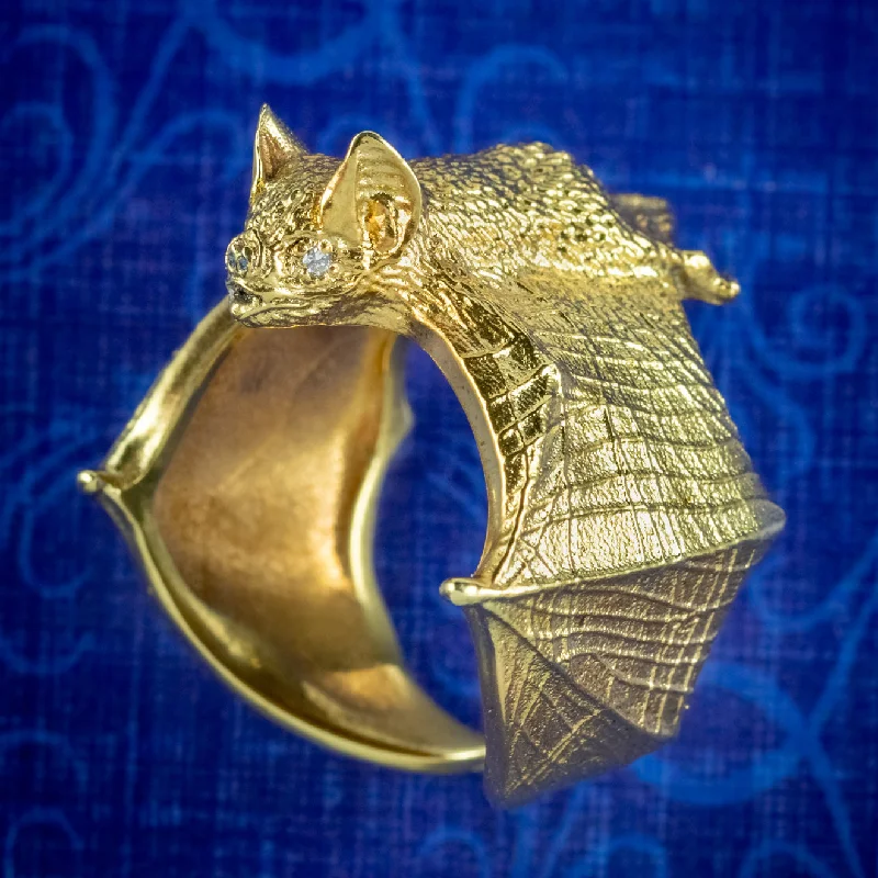 Vintage Gold Ring for Special Occasions-Victorian Style Diamond Bat Ring Sterling Silver 18ct Gold Gilt