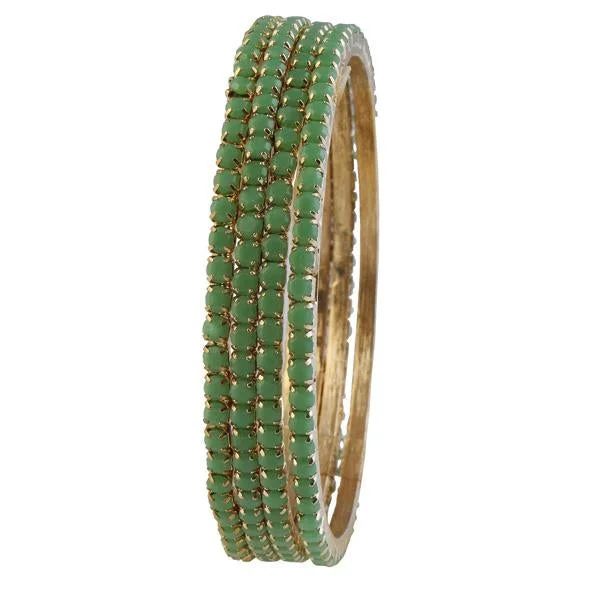 Handcrafted Bangle Bracelets for Women-Urthn Green Stone Set Of 4 Bangle Sets