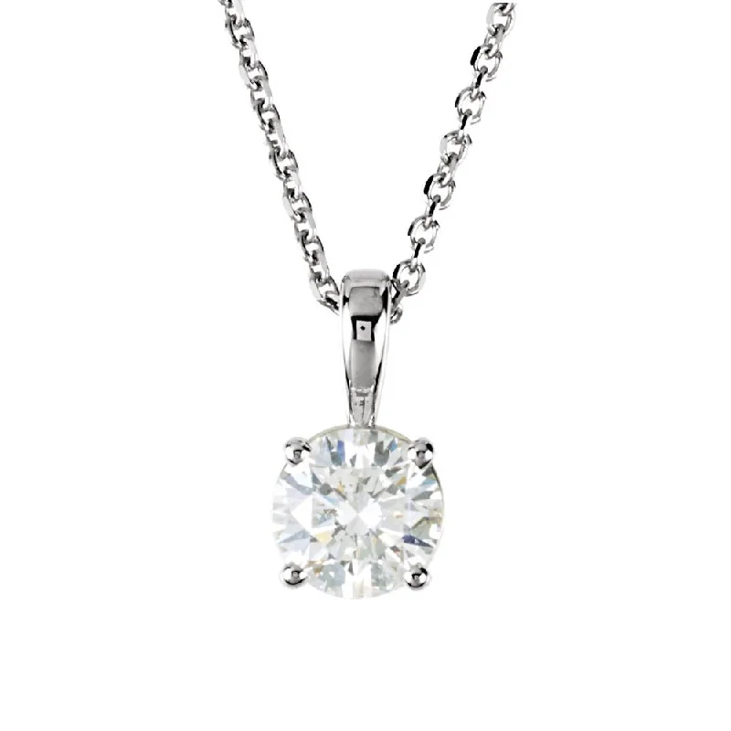 Elegant Choker Necklace for Brides-1/2 Carat Round Diamond Solitaire Necklace in 14k White Gold, 18 Inch