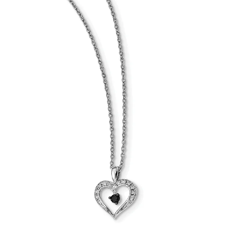 Boho Chic Necklace for Women-1/6 Cttw White & Black Diamond 13mm Heart Necklace in Sterling Silver