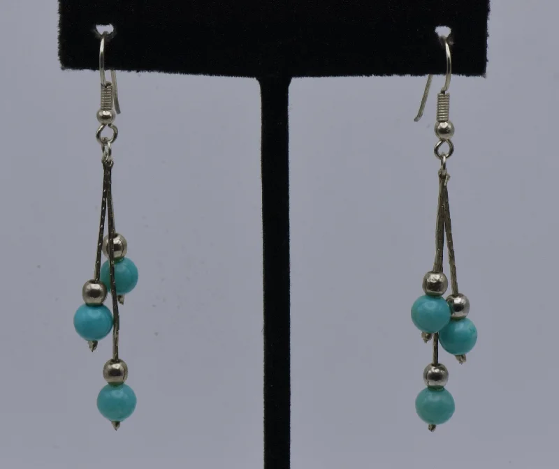 Bold Earrings for Fashionistas-Vintage Imitation Turquoise Bead Dangle Earrings