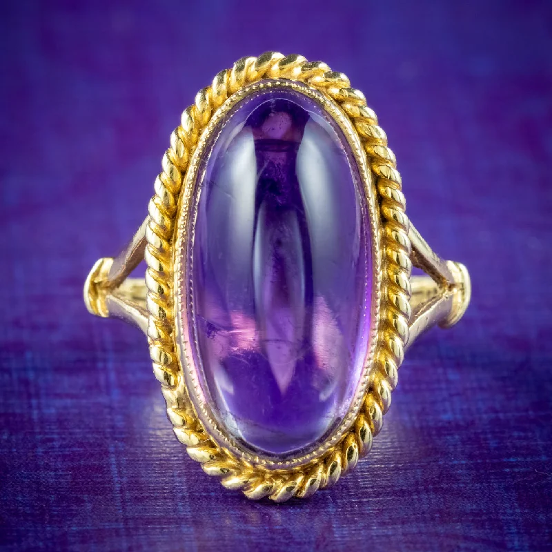 Large Gemstone Ring for Evening Wear-Vintage Amethyst Cocktail Ring 8ct Cabochon Dated 1974