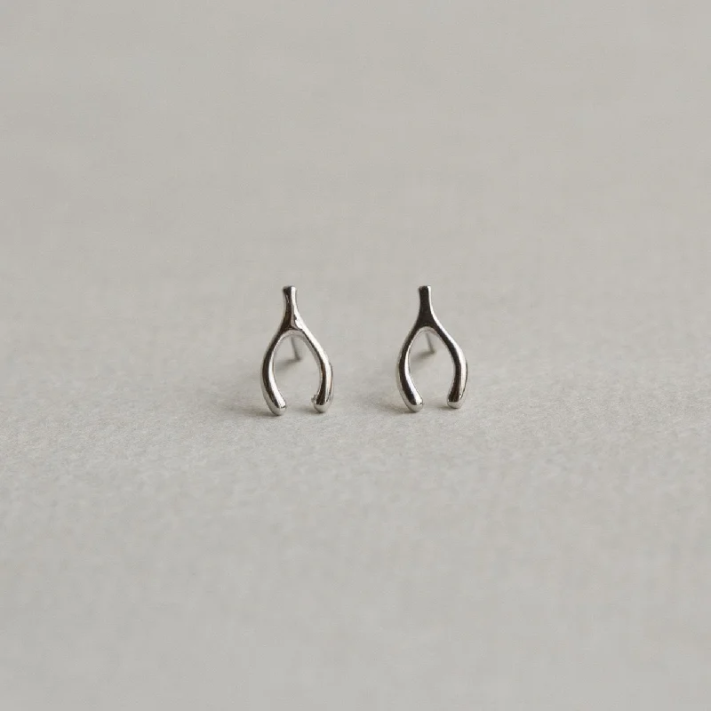 Handmade Earrings for Casual Style-Silver Wishbone Stud Earrings