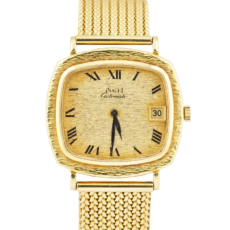 Bold Watches for Fashionable Men-VINTAGE Piaget 18K Yellow Gold CHAMPAGNE BARK 32mm Automatic Roman Watch 13434