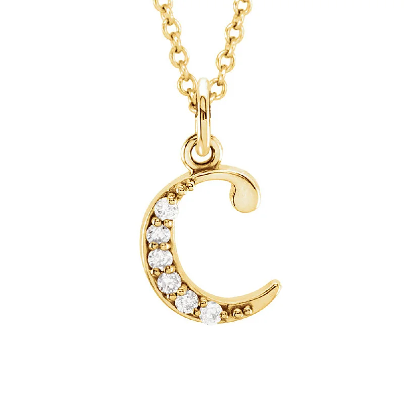 Luxury Gold Necklace for Weddings-The Abbey 14k Yellow Diamond Lower Case Initial 'c' Necklace 16 Inch