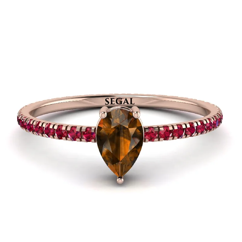 Dainty Engagement Ring for Women-Pear Brown Diamond Ring With Micro Pave - Taylor No. 1111