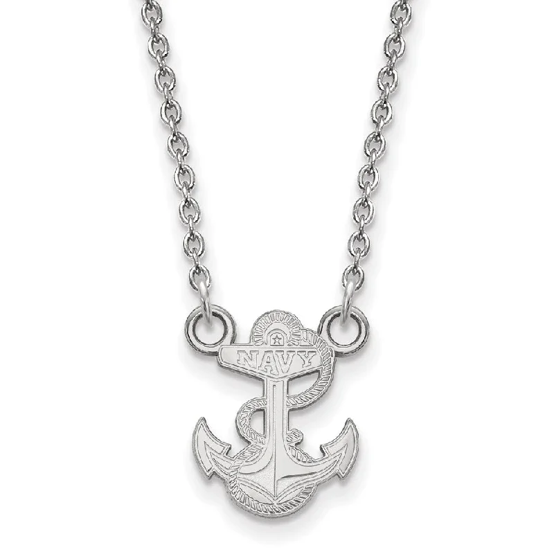 Unique Statement Necklace for Bold Fashion-14k White Gold U.S. Navy Small Pendant Necklace