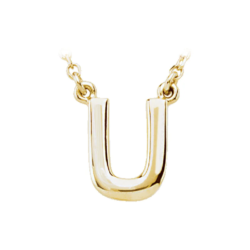 Stylish Necklace for Daily Wear-14K Yellow Gold, Kendall Collection, Block Initial U Necklace, 16 Inch