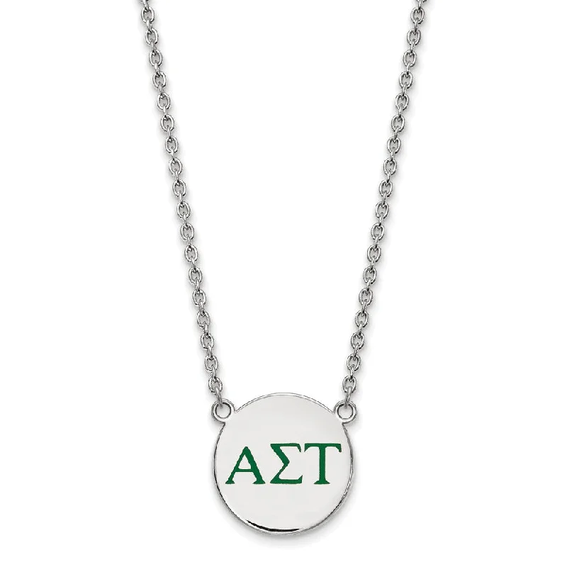 Simple Pendant Necklace for Casual Wear-Sterling Silver Alpha Sigma Tau Large Green Enamel Greek Necklace