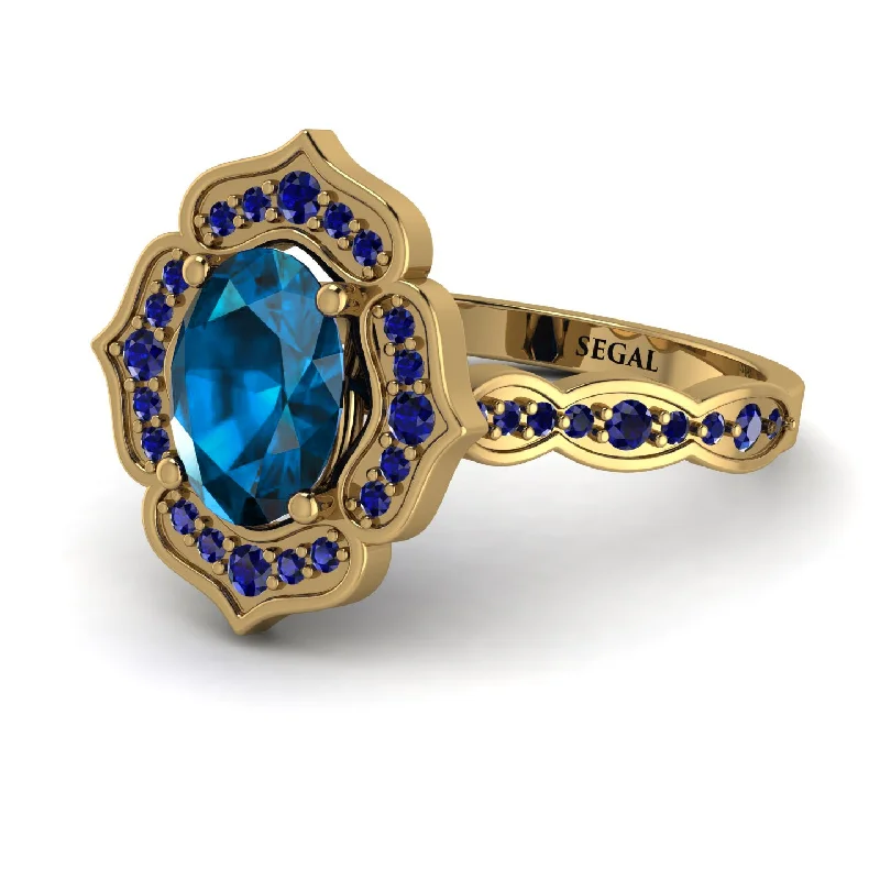 Gold Engagement Ring-Decorated Halo Oval Blue Topaz Engagement Ring - Faith No. 513