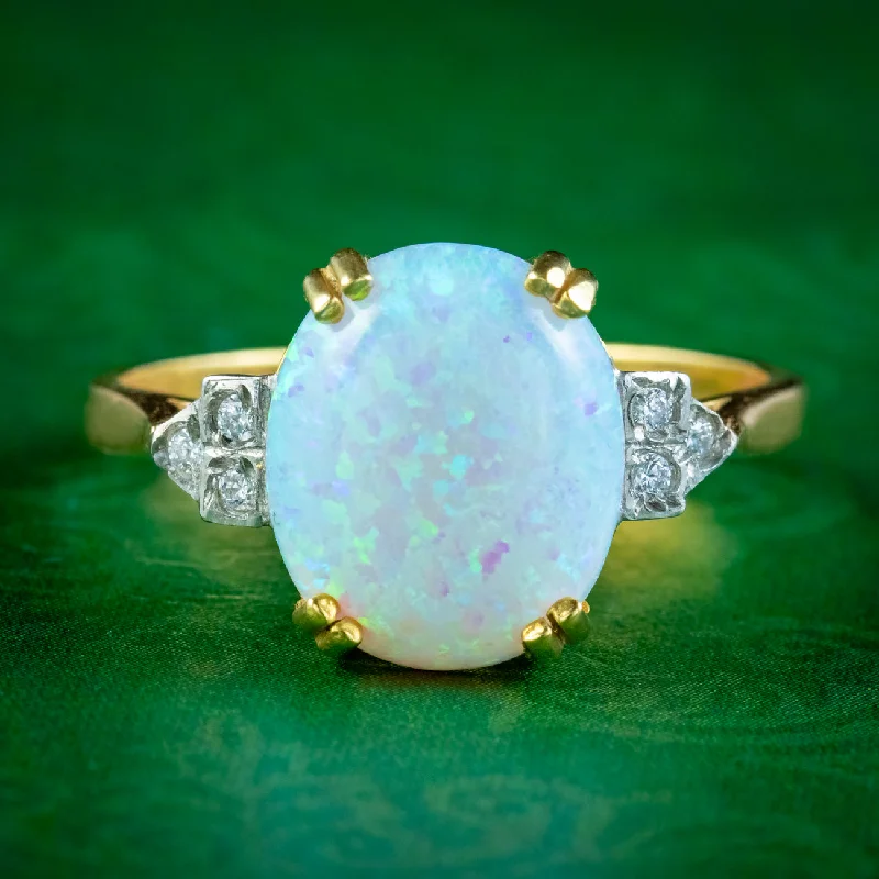 Elegant Diamond Engagement Ring-Art Deco Style Opal Cz Ring 5ct Opal