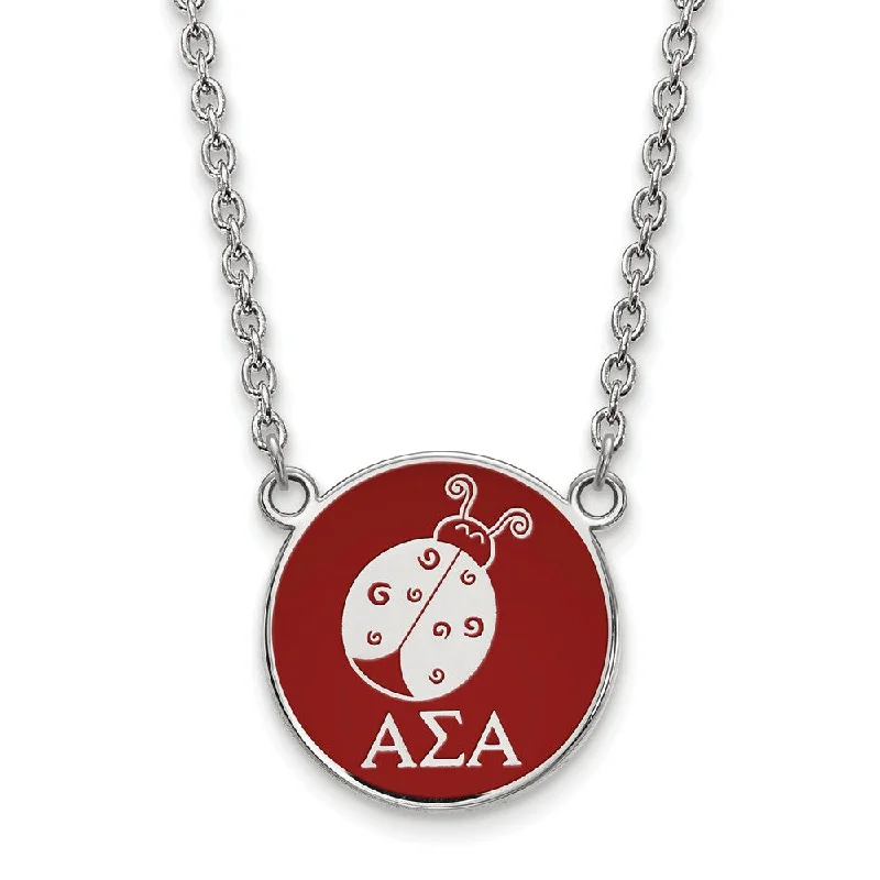 Custom Pendant Necklace for Personal Style-Sterling Silver Alpha Sigma Alpha Large Red Enamel Mascot Necklace