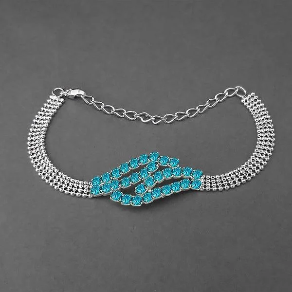 Stylish Bangles for Teen Girls-Urthn Silver Plated Blue Austrian Stone Bracelet - 1401711