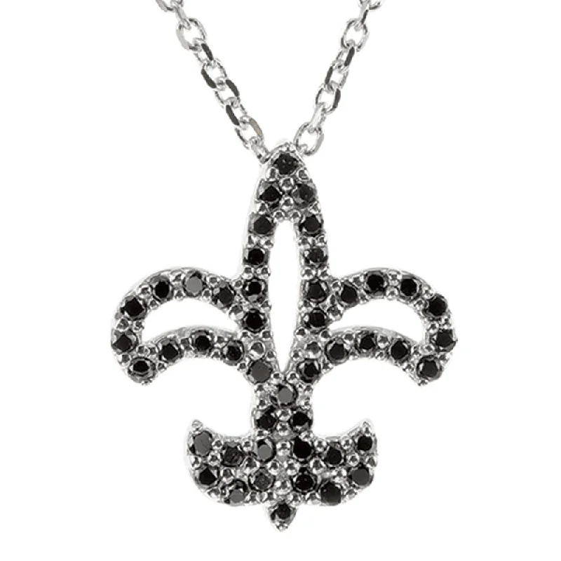 Chain Necklace for Men-1/4 cttw Black Diamond Fleur-De-Lis Necklace in 14k White Gold