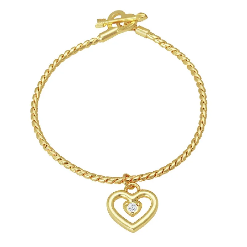 Classic Gold Bangles for Elegant Women-Mahi Valentine Crystal White Heart Gold Plated Bracelet For Women