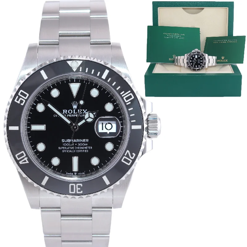 Classic Stainless Steel Watches for Businessmen-MINT 2022 Rolex Submariner 41mm Black Ceramic 126610LN Watch Box