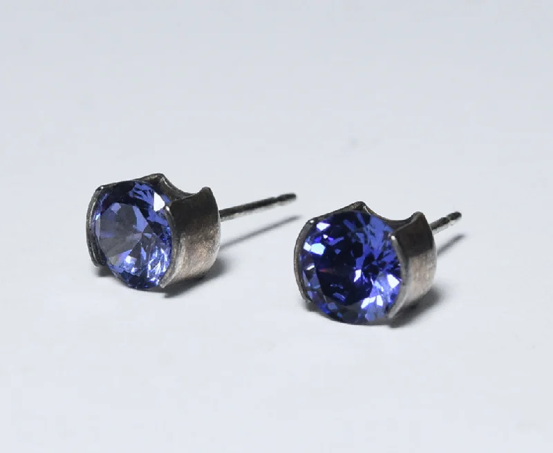 Beautiful Drop Earrings for Elegant Look-Violetish-Blue Crystal Sterling Silver Stud Earrings