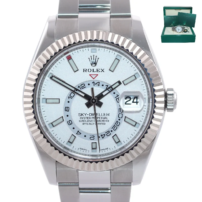 Classic Watches for Men with Simple Designs-MINT 2022 Rolex Sky-Dweller Steel White Gold Fluted Bezel 326934 42mm Watch Box