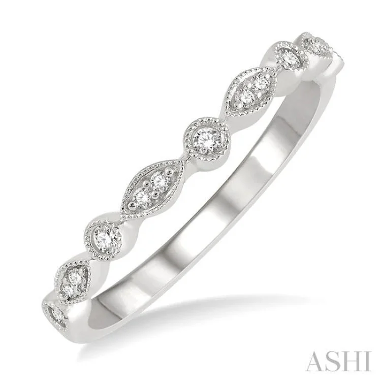 Wedding Band with Gemstones-1/10 ctw Marquise and Circular Lattice Round Cut Diamond Wedding Band in 14K White Gold