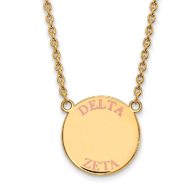 Gold Necklace with Initials-14K Plated Silver Delta Zeta Large Pink Enamel Necklace