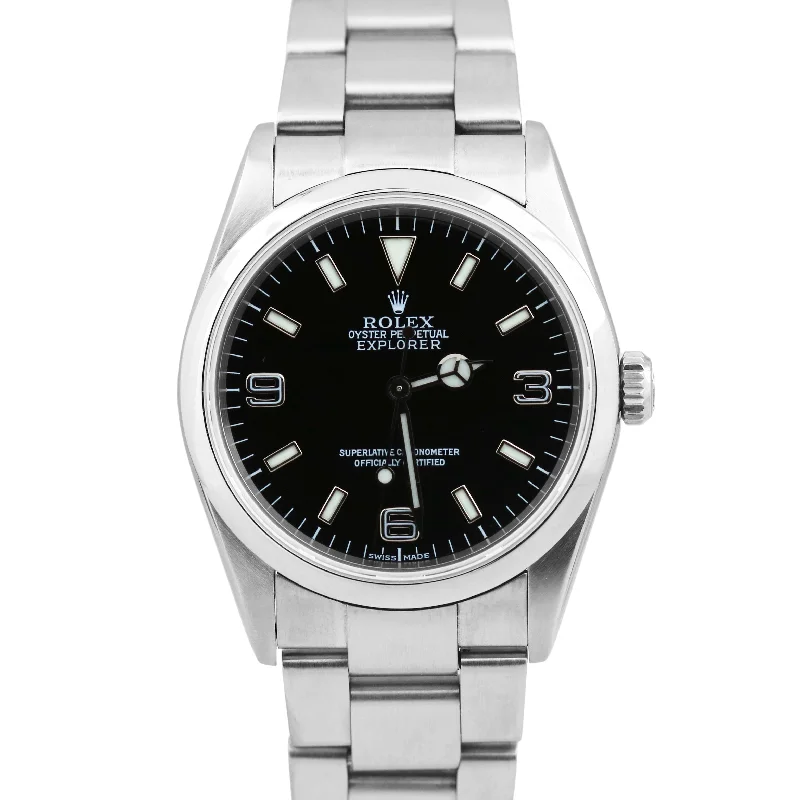 Fashion Watches with Stylish Watch Faces-RSC Rolex Explorer I Black 36mm Stainless Steel 3-6-9 Oyster Watch 114270 BOX