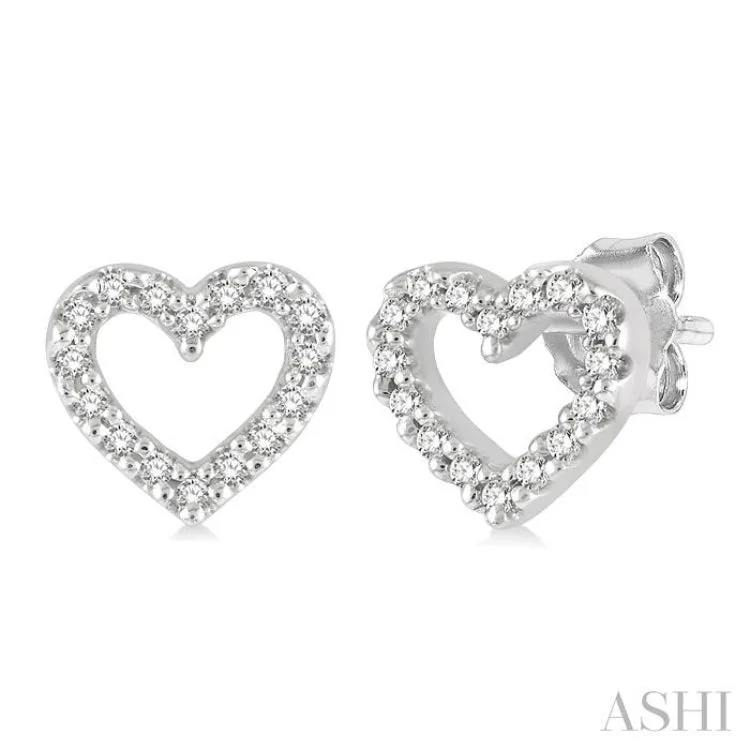 Personalized Name Earrings-1/10 Ctw Heart Cutout Round Cut Diamond Petite Fashion Earring in 10K White Gold