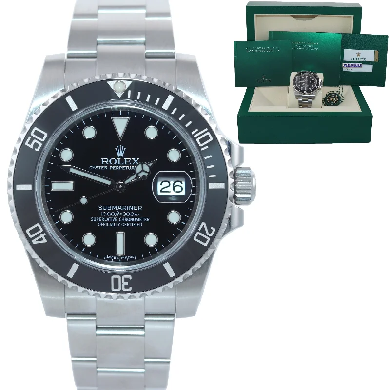 Leather Band Watches for Timeless Elegance-MINT 2018 PAPERS Rolex Submariner 116610 Steel Black Ceramic 40mm Watch Box