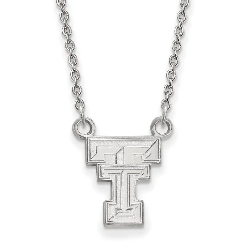 Large Crystal Necklace for Evening Wear-14k White Gold Texas Tech U Small 'TT' Pendant Necklace