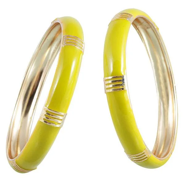 Statement Bangles for Traditional Style-Kriaa Yellow Enamel Gold Plated set of 2 Bangles