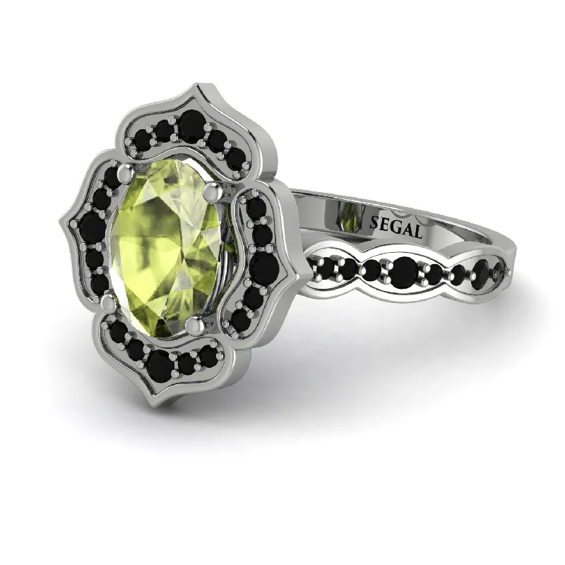 Simple Titanium Wedding Band-Decorated Halo Oval Peridot Engagement Ring - Faith No. 709