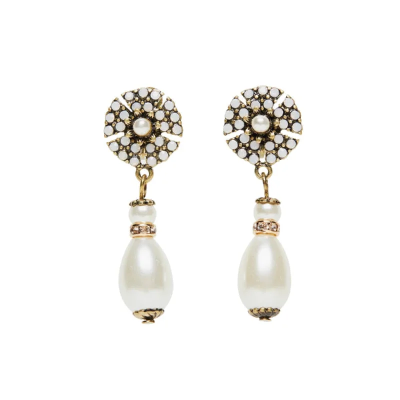 Artistic Pearl Earrings-Miriam Haskell Inspired Clip On Earrings: Vintage Pearl & Crystal Drop Clip On Earrings