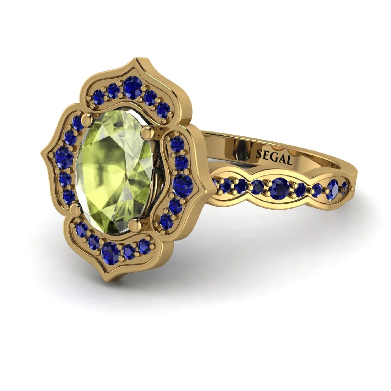 Personalized Gemstone Ring for Gifts-Decorated Halo Oval Peridot Engagement Ring - Faith No. 713