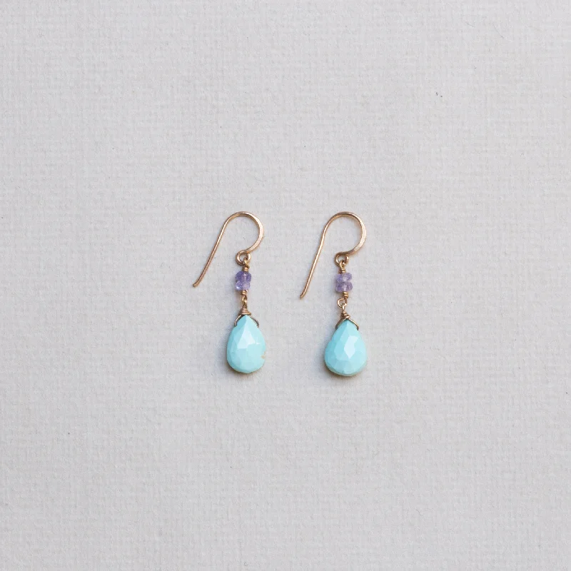 Cute Earrings for Everyday Wear-Tanzanite & Turquoise Drop Earrings