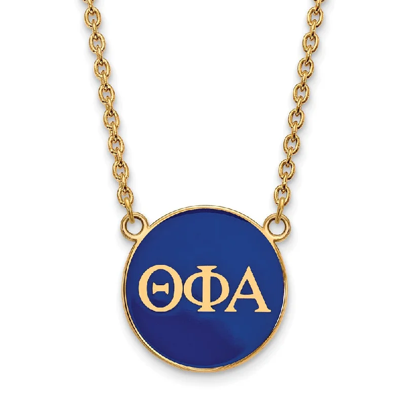 Handcrafted Pendant Necklace for Gifts-14K Plated Silver Theta Phi Alpha Large Blue Enamel Disc Necklace