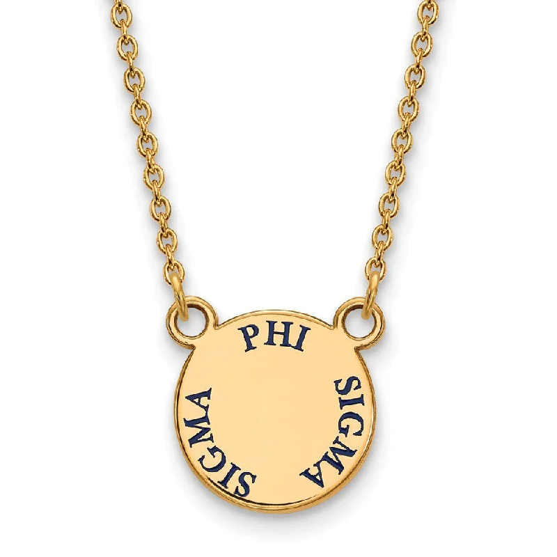 Gold Plated Necklace for Brides-14K Plated Silver Phi Sigma Sigma Small Blue Enamel Necklace