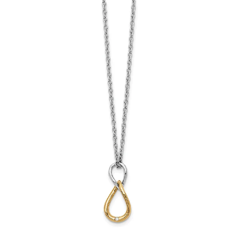 Simple Pendant Necklace for Day Wear-Twisted Diamond Necklace, Rhodium & Gold Tone Plated Silver, 18-20 In