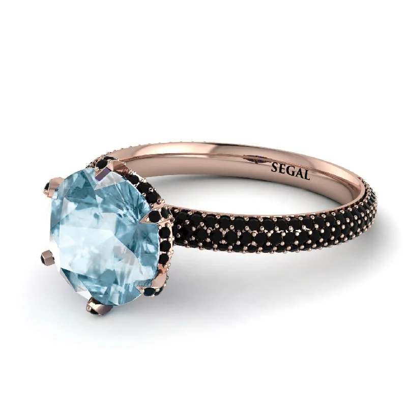 Wedding Ring with Matching Engagement Ring-Hidden Halo Round Aquamarine Engagement Ring - Ashley No. 408