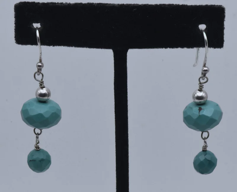 Simple Drop Earrings for Casual Outfits-Vintage Turquoise Sterling Silver Dangle Earrings