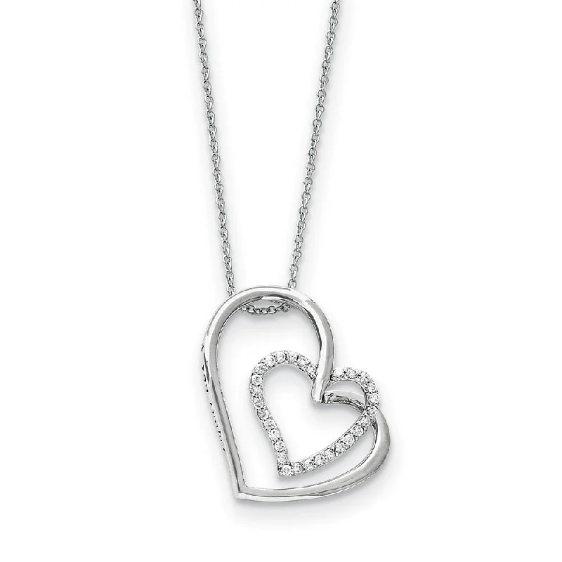 Necklace with Engraved Charm for Personal Touch-Rhodium Plated Sterling Silver & CZ Thank You Mother Necklace, 18 Inch