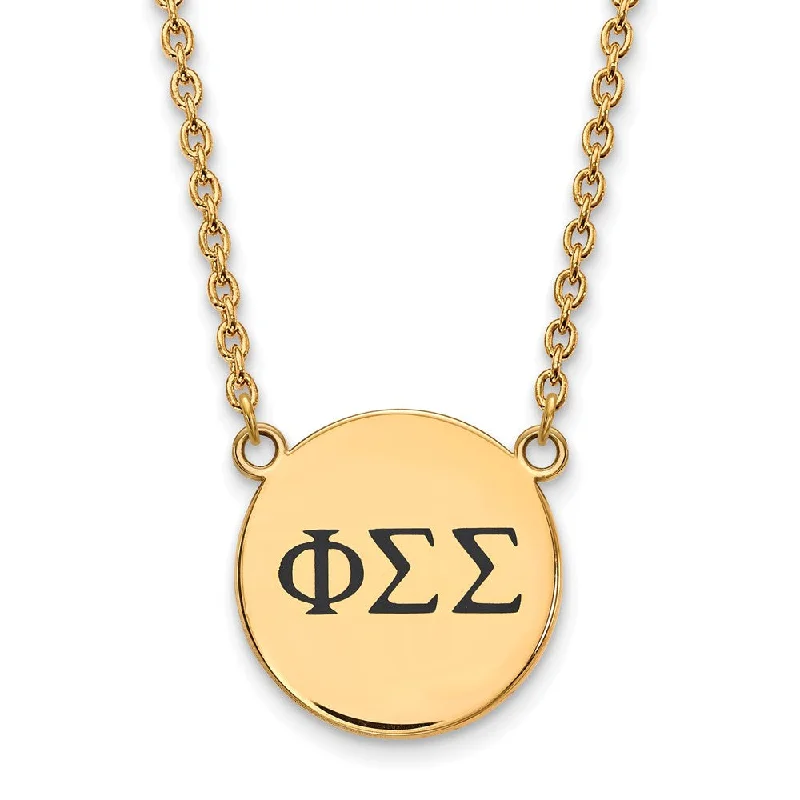 Modern Gold Necklace for Women-14K Plated Silver Phi Sigma Sigma Large Enamel Greek Letters Necklace