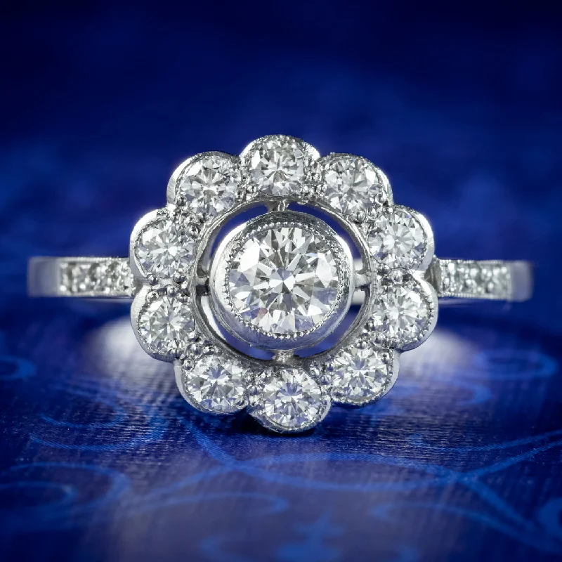 Birthstone Ring for Gifts-Edwardian Style Diamond Daisy Cluster Ring 0.95ct Of Diamond