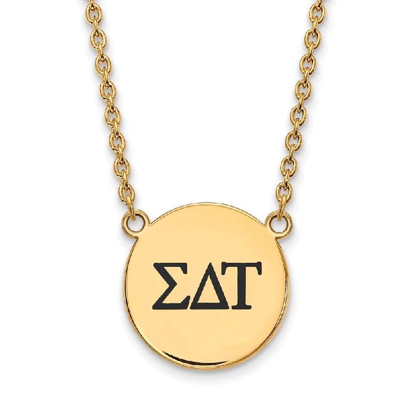 Simple Silver Pendant Necklace-14K Plated Silver Sigma Delta Tau Large Enamel Greek Letters Necklace