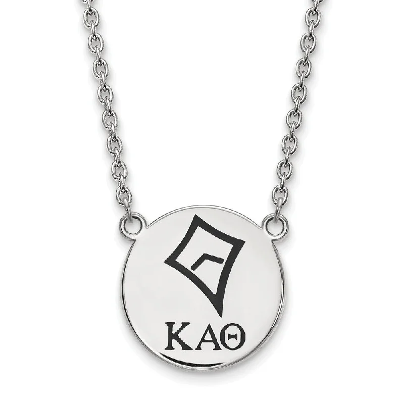 Handcrafted Silver Necklace for Gifts-Sterling Silver Kappa Alpha Theta Large Enamel Necklace