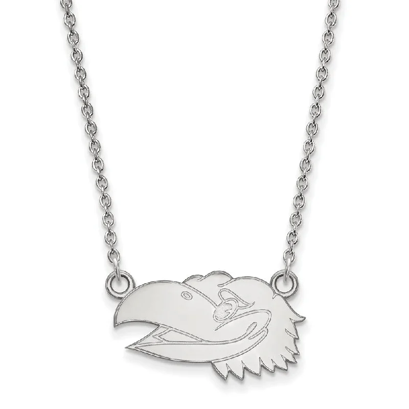 Crystal Pendant Necklace for Special Occasions-10k White Gold U of Kansas Sm Jayhawk Pendant Necklace