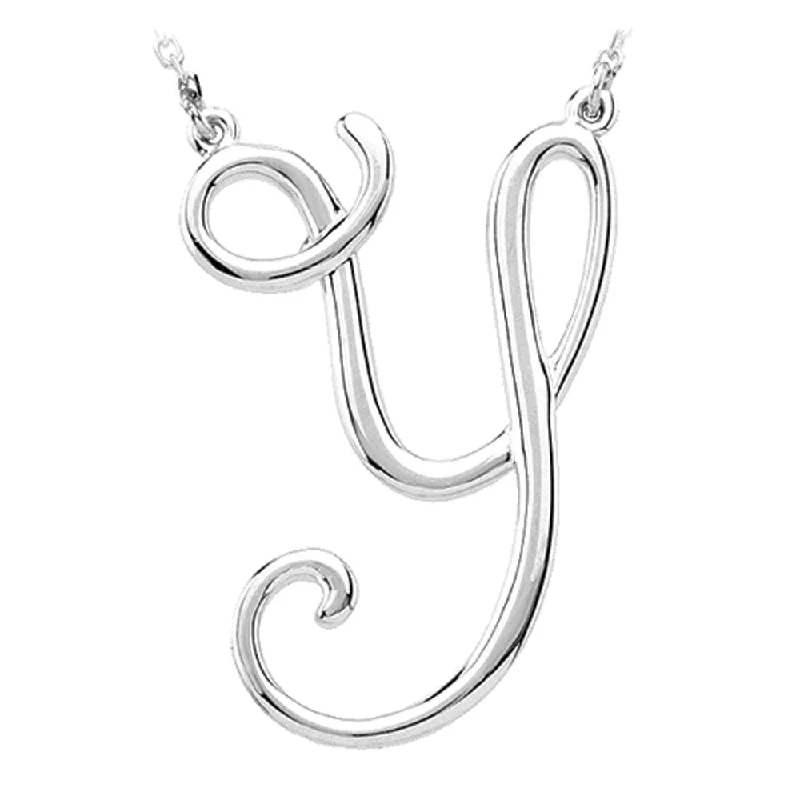 Simple Pendant Necklace for Casual Wear-14k White Gold, Olivia Collection, Medium Script Initial Y Necklace