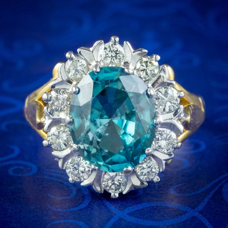 Simple Silver Band Ring for Men-Vintage Blue Zircon Diamond Cluster Ring 3ct Zircon